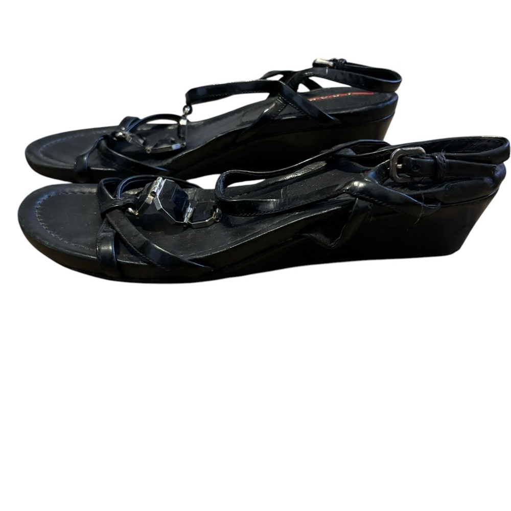 Prada Black Leather Ankle-Strap Platform Sandal - Picture 2 of 10